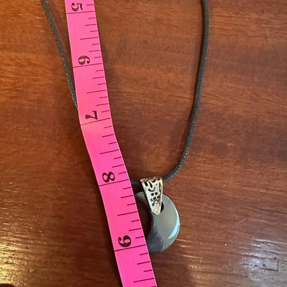Crescent Moon Necklace Gray Black Cord Boho Casual Jewelry Adjustable